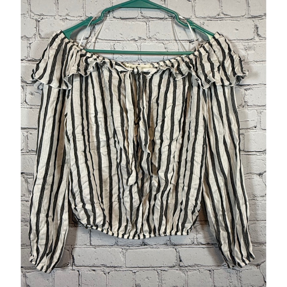 Vintage Havana Striped Off‎ Shoulder Ruffle Long Sleeve Top Small